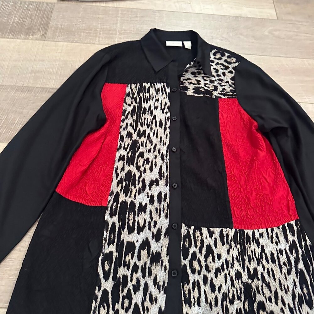 CHICO'S WOMENS BLACK AND RED LONG SLEEVE BLOUSE SIZE 2 US 12 - Picture 4 of 7